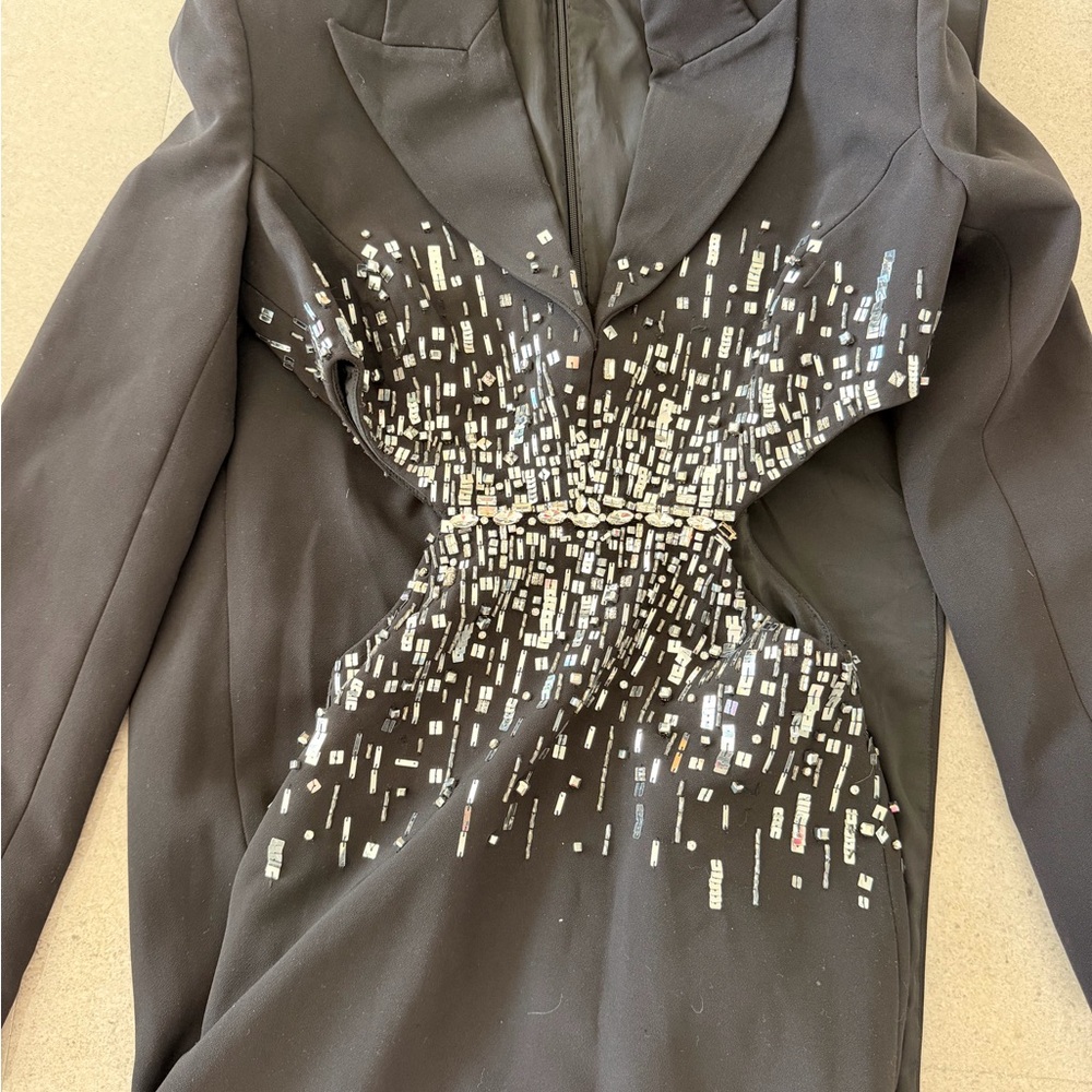 Black Sequin Embellished Blazer Dress Elisabeth Franchi